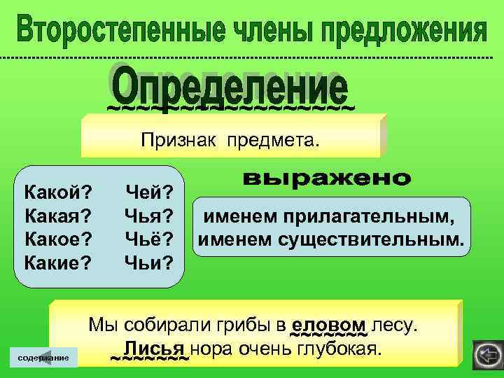  ~~~~~~~~~ Признак предмета. Какой? Чей? Какая? Чья? именем прилагательным, Какое? Чьё? именем существительным.