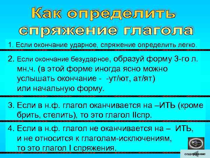 1. Если окончание ударное, спряжение определить легко. 2. Если окончание безударное, образуй форму 3