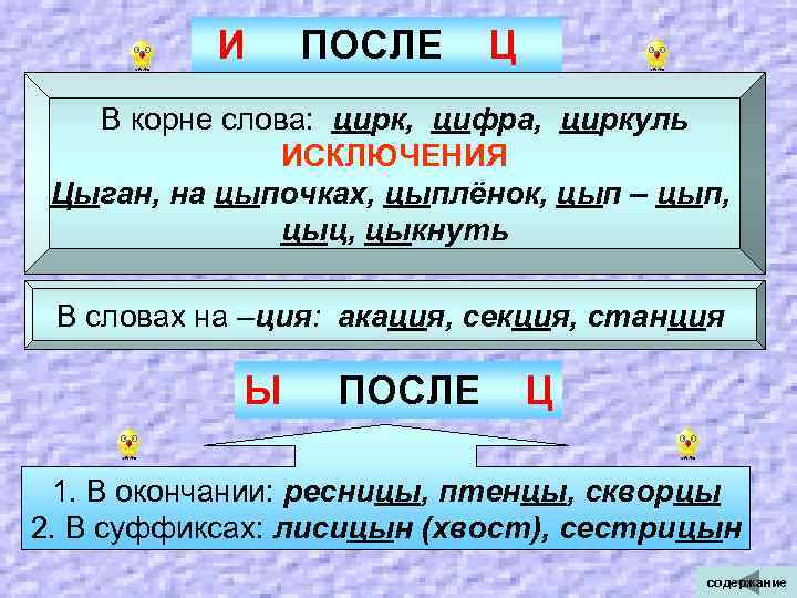  И ПОСЛЕ Ц В корне слова: цирк, цифра, циркуль ИСКЛЮЧЕНИЯ Цыган, на цыпочках,