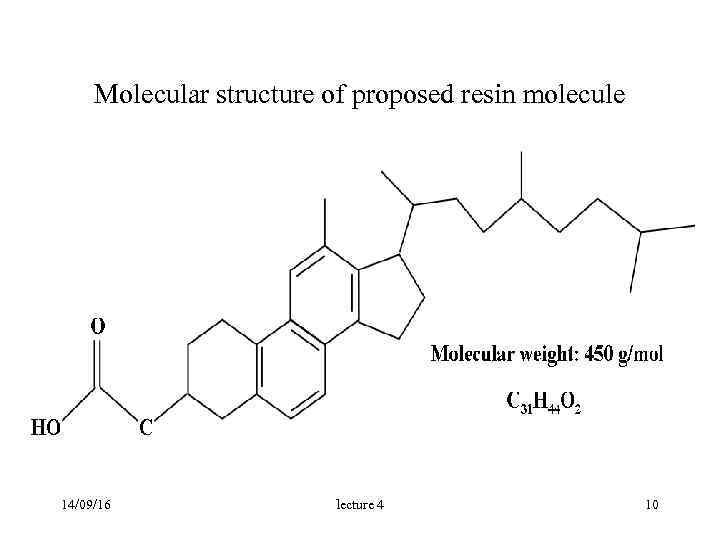  Molecular structure of proposed resin molecule 14/09/16 lecture 4 10 