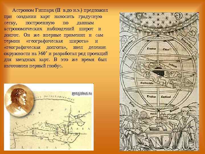   Астроном Гиппарх (II в. до н. э. ) предложил при создании карт