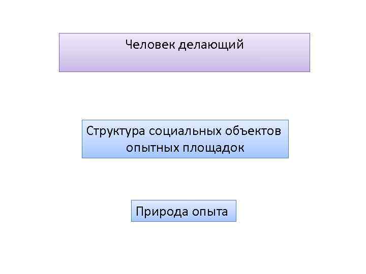  Человек делающий Структура социальных объектов опытных площадок Природа опыта 