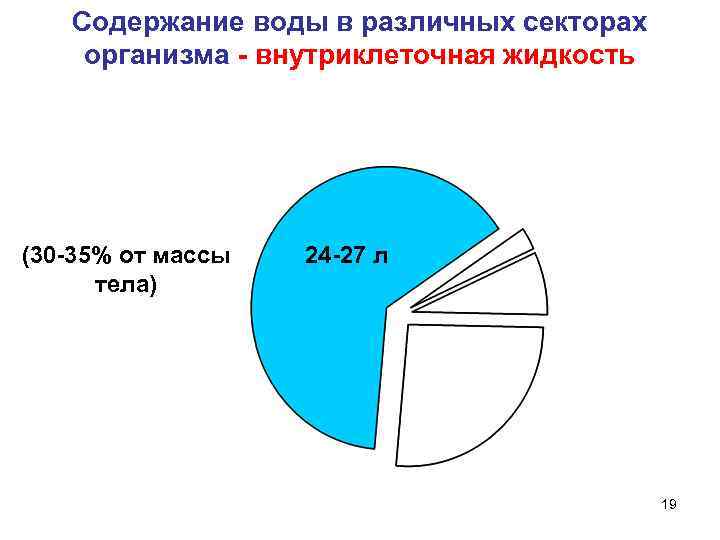  Содержание воды в различных секторах организма - внутриклеточная жидкость (30 -35% от массы