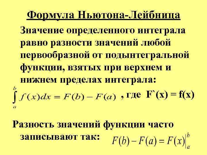 Формула ньютона лейбница для определенного интеграла