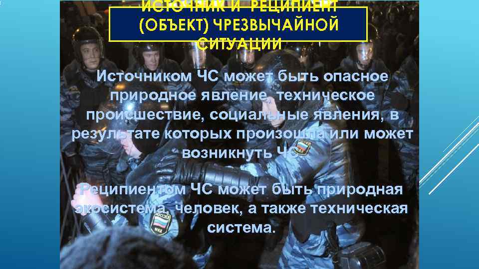  ИСТОЧНИК И РЕЦИПИЕНТ  (ОБЪЕКТ) ЧРЕЗВЫЧАЙНОЙ   СИТУАЦИИ  Источником ЧС