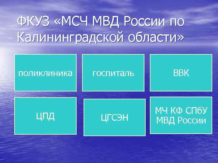 ФКУЗ «МСЧ МВД России по Калининградской области»  поликлиника  госпиталь ВВК  
