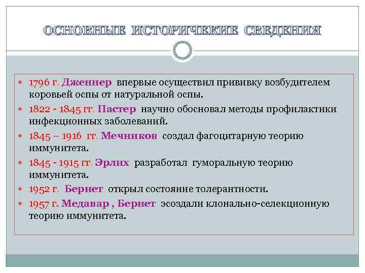  ОСНОВНЫЕ ИСТОРИЧЕКИЕ СВЕДЕНИЯ 1796 г. Дженнер впервые осуществил прививку возбудителем коровьей оспы от