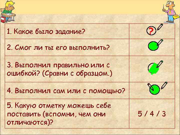 1. Какое было задание?   ? 2. Смог ли ты его выполнить? 