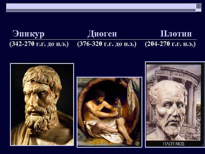  Эпикур Диоген Плотин (342 -270 г. г. до н. э. ) (376 -320