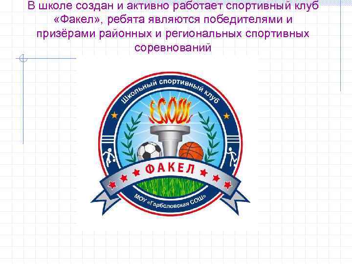 В школе создан и активно работает спортивный клуб «Факел» , ребята являются победителями и