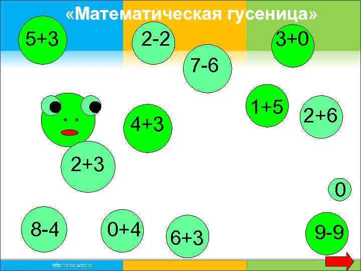  «Математическая гусеница» 5+3 2 -2 3+0 7 -6 1+5 2+6 4+3 2+3 0