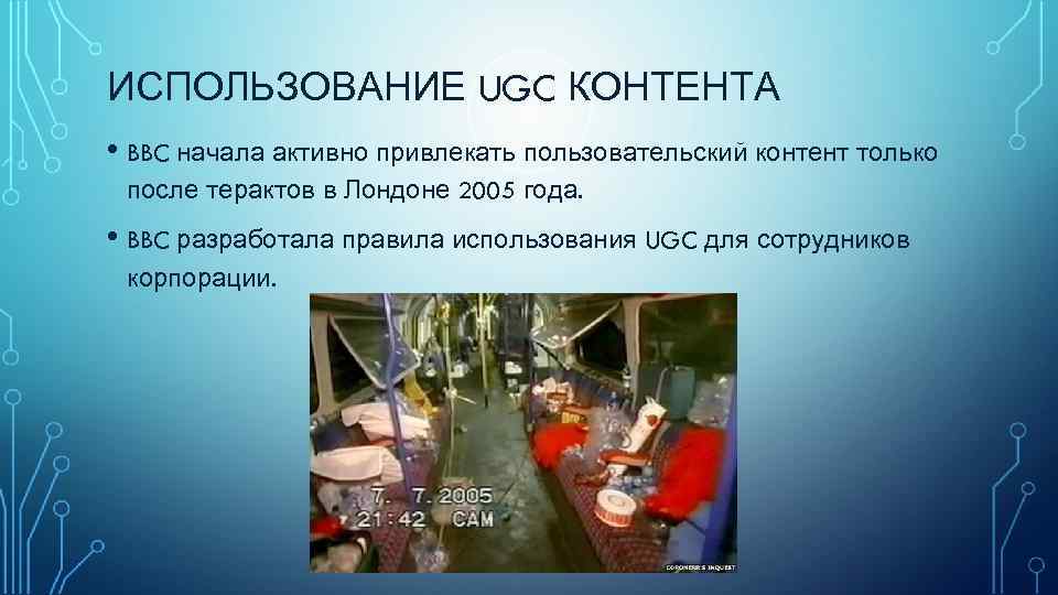 ИСПОЛЬЗОВАНИЕ UGC КОНТЕНТА • BBC начала активно привлекать пользовательский контент только после терактов в