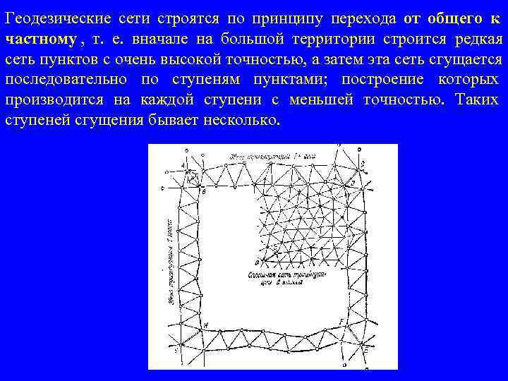 Геодезические сети строятся по принципу перехода от общего к частному , т. е. вначале