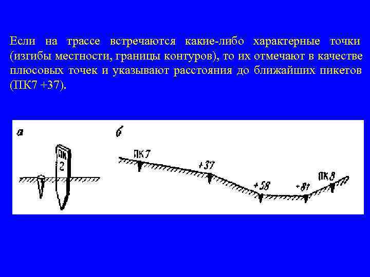 Если на трассе встречаются какие либо характерные точки (изгибы местности, границы контуров), то их