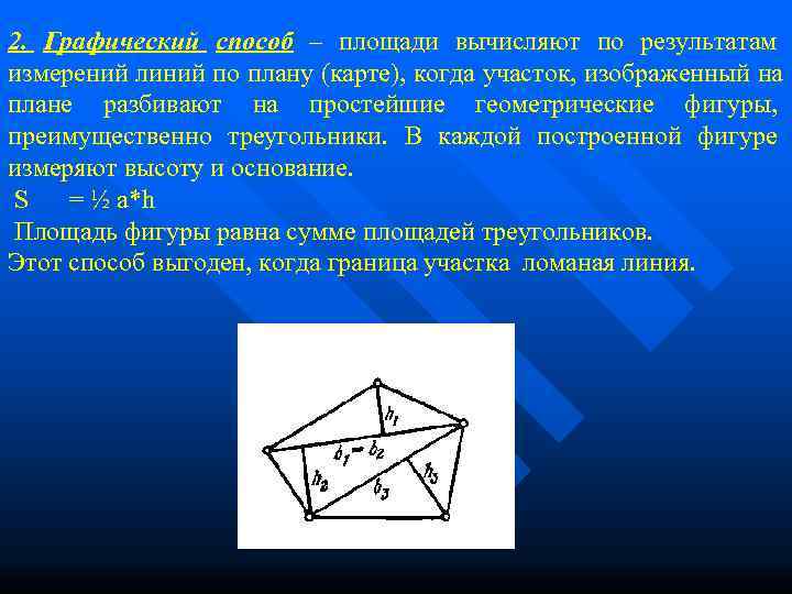 2. Графический способ – площади вычисляют по результатам     измерений линий