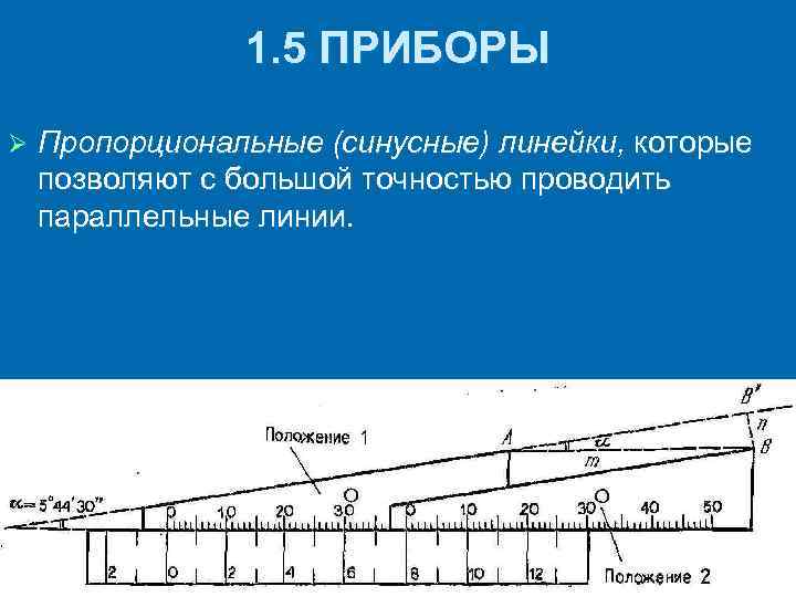  1. 5 ПРИБОРЫ Ø Пропорциональные (синусные) линейки, которые позволяют с большой точностью проводить