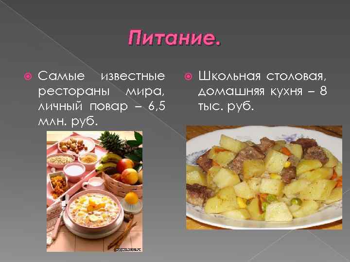     Питание. Самые известные   Школьная столовая, рестораны мира, 