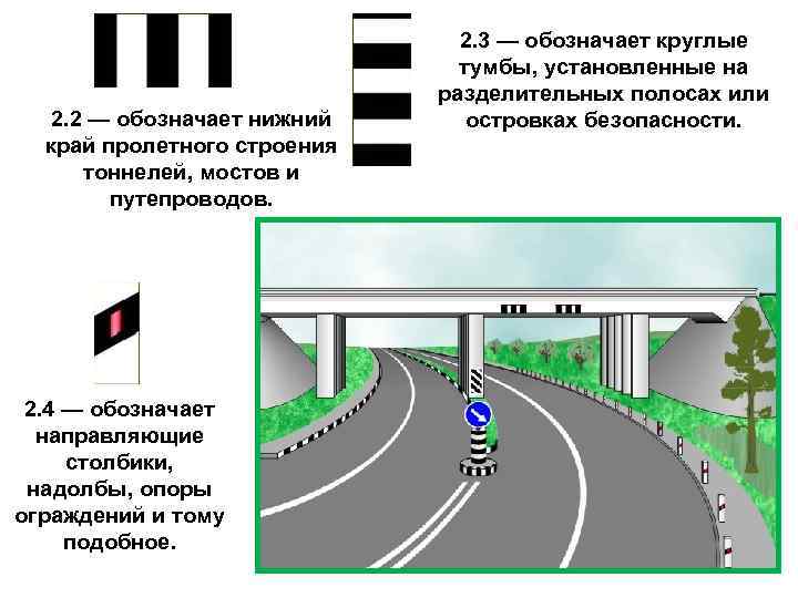  2. 3 — обозначает круглые тумбы, установленные на разделительных полосах или 2. 2