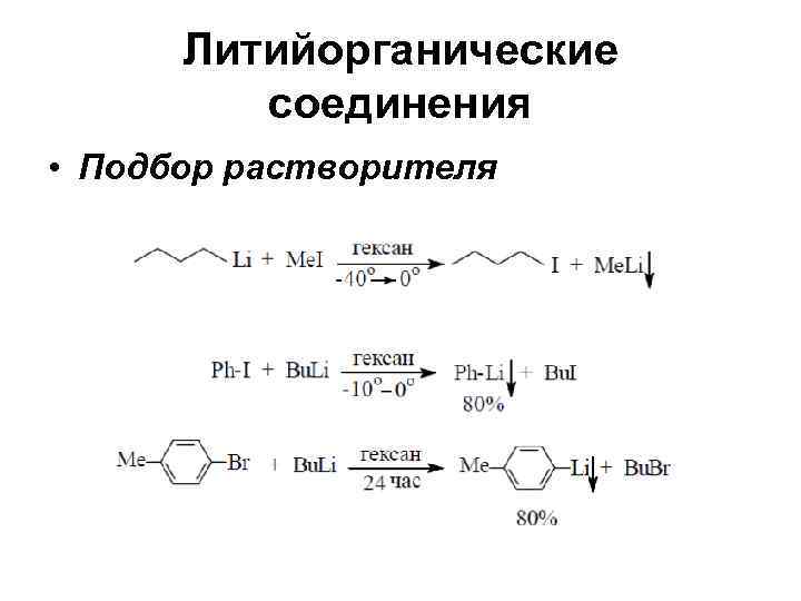  Литийорганические   соединения • Подбор растворителя 
