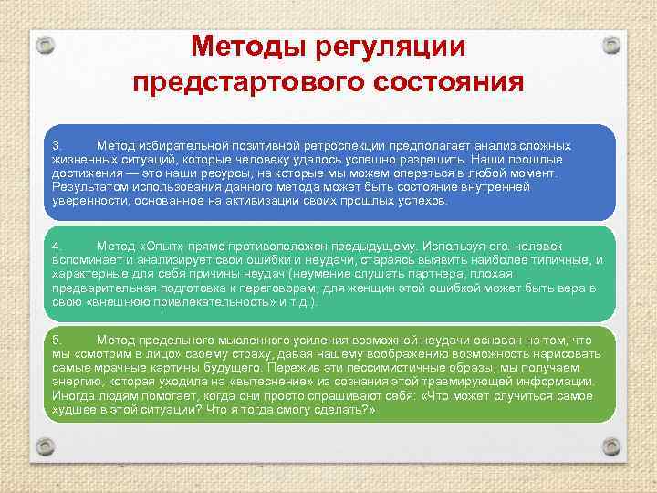     Методы регуляции   предстартового состояния 3. Метод избирательной позитивной