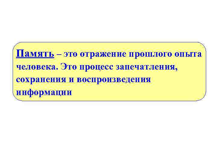 Память – это отражение прошлого опыта человека. Это процесс запечатления, сохранения и воспроизведения информации