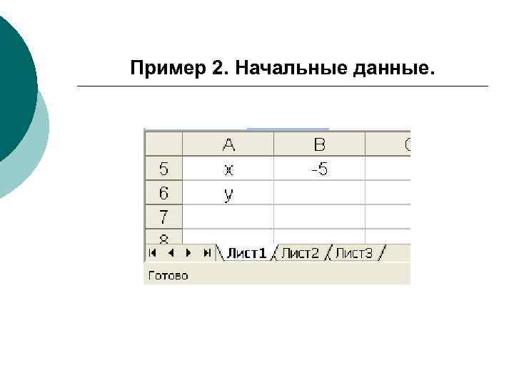 Пример 2. Начальные данные. 