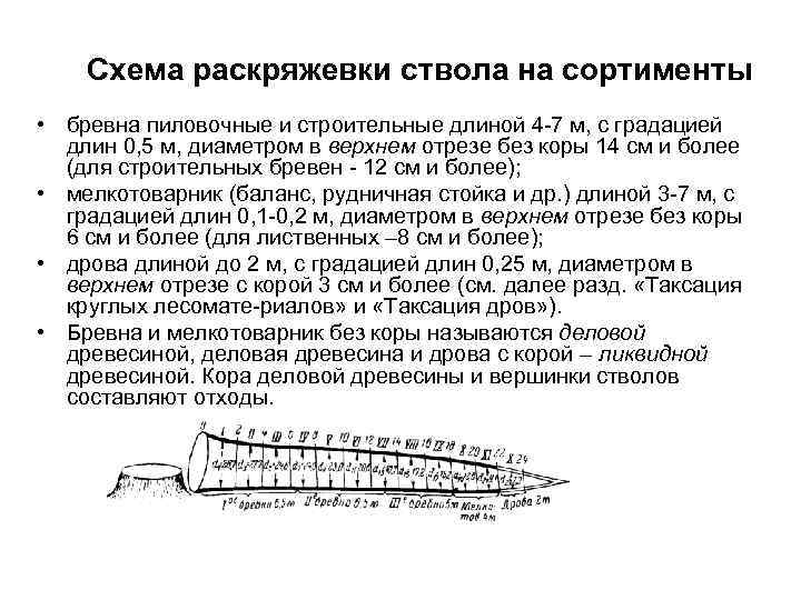 Схема раскряжевки ствола на сортименты • бревна пиловочные и строительные длиной 4 7 м,