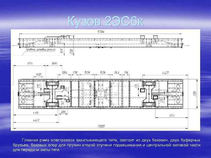 Кузов 2 ЭС 6 к Главная рама электровоза охватывающего типа, состоит из двух боковин,