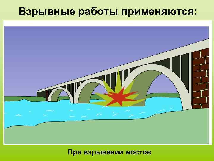 Взрывные работы применяются: При взрывании мостов 