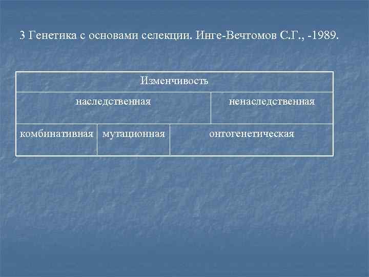 3 Генетика с основами селекции. Инге-Вечтомов С. Г. , -1989. Изменчивость наследственная комбинативная мутационная