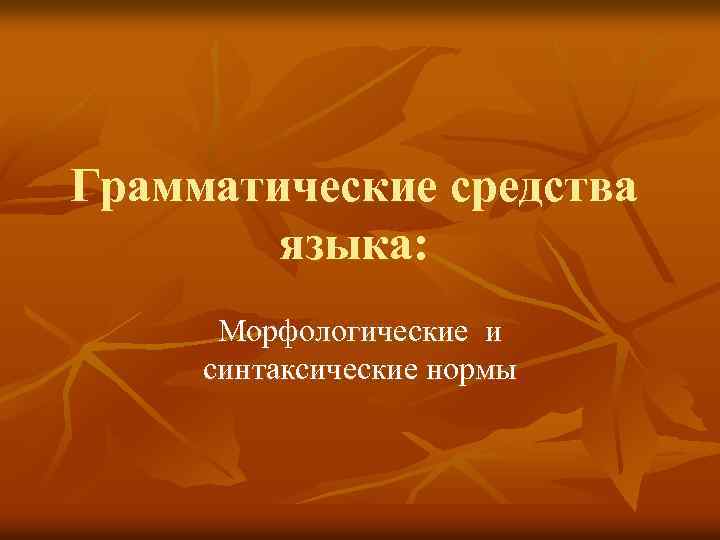 Грамматические средства языка: Морфологические и синтаксические нормы 