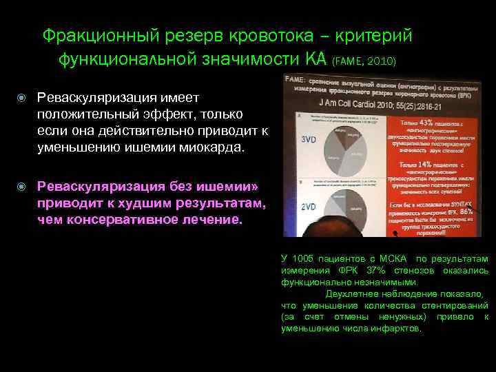 Фракционный резерв кровотока – критерий функциональной значимости КА (FAME, 2010) Реваскуляризация имеет положительный эффект,