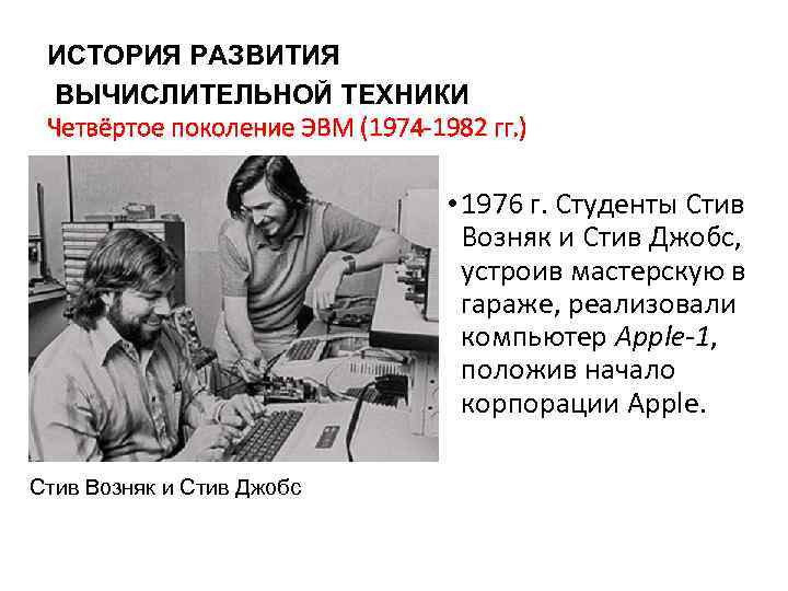 ИСТОРИЯ РАЗВИТИЯ ВЫЧИСЛИТЕЛЬНОЙ ТЕХНИКИ Четвёртое поколение ЭВМ (1974 -1982 гг. ) • 1976 г.