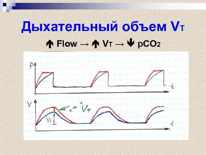 Дыхательный объем VT Flow → VT → p. CO 2 