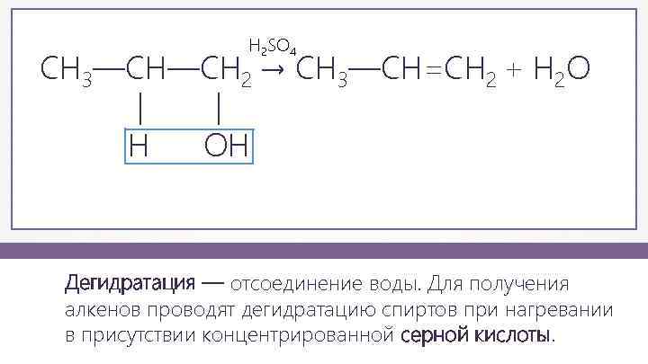 H 2 SO 4 CH 3—СH—CH 2 → CH 3—CH=CH 2 + H 2