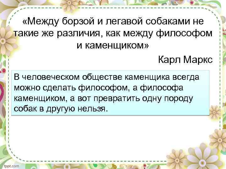  «Между борзой и легавой собаками не такие же различия, как между философом и