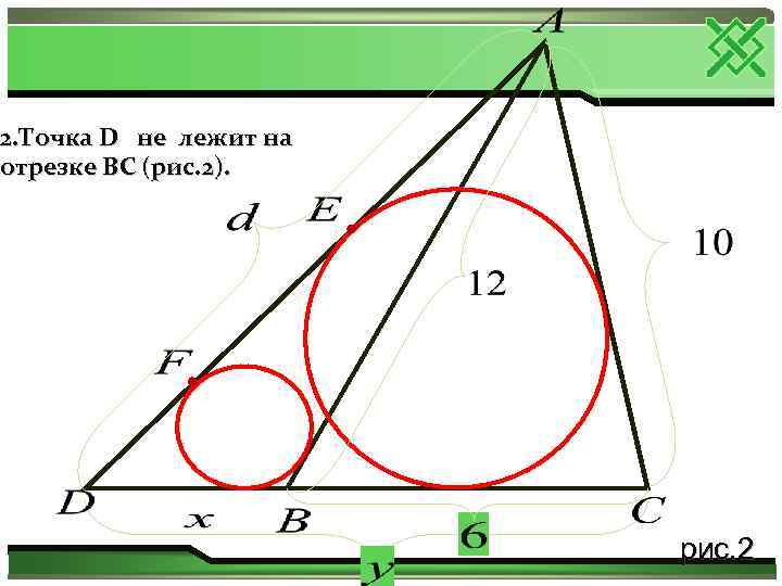 2. Точка D не лежит на отрезке ВС (рис. 2). рис. 2 