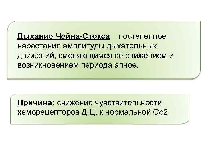 Дыхание Чейна-Стокса – постепенное нарастание амплитуды дыхательных движений, сменяющимся ее снижением и возникновением периода