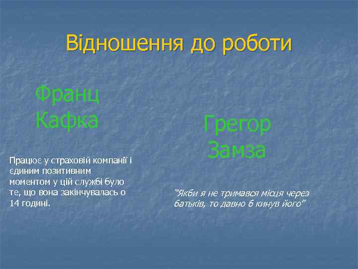 Відношення до роботи Франц Кафка Працює у страховій компанії і єдиним позитивним моментом у