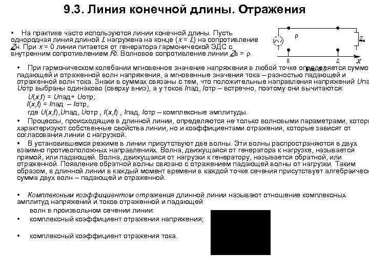 9. 3. Линия конечной длины. Отражения • На практике часто используются линии конечной длины.