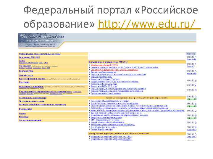 Федеральный портал «Российское образование» http: //www. edu. ru/ 