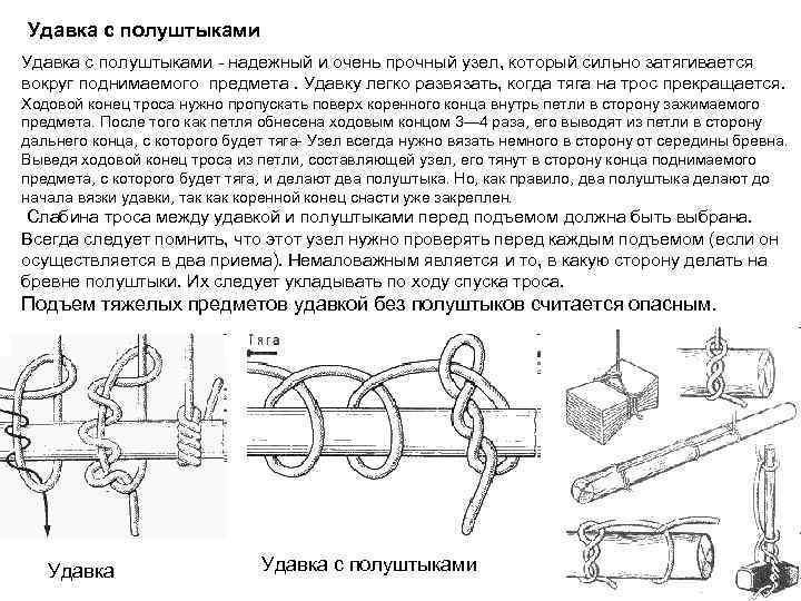 Удавка с полуштыками - надежный и очень прочный узел, который сильно затягивается вокруг поднимаемого