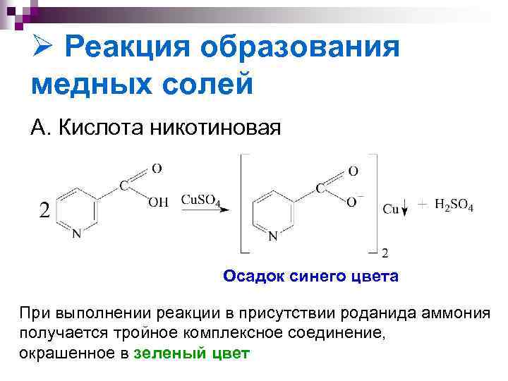 Схема прокалывания никотиновой кислоты