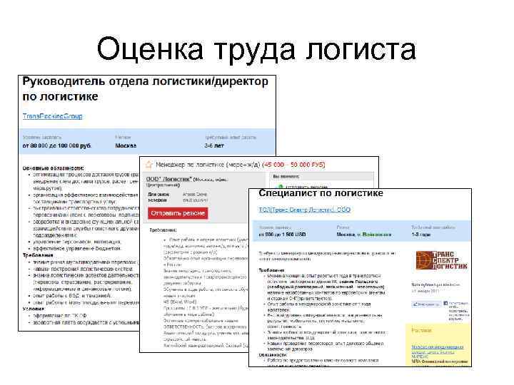 Оценка труда логиста 