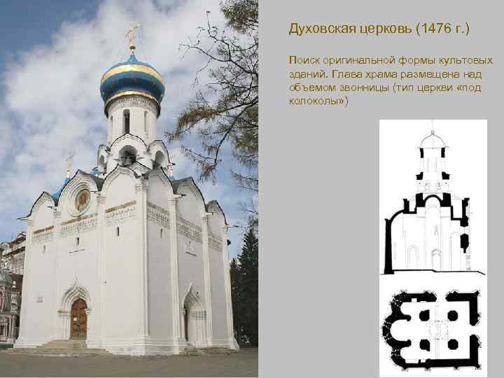 Духовская церковь (1476 г. ) Поиск оригинальной формы культовых зданий. Глава храма размещена над