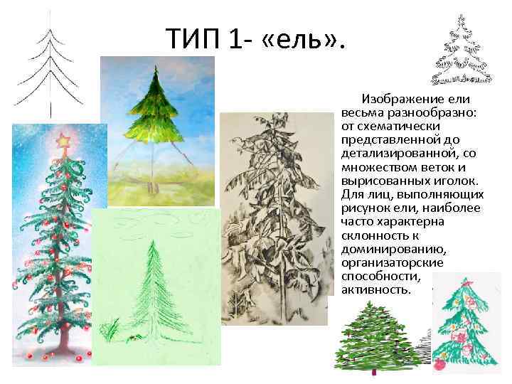 ТИП 1 «ель» . Изображение ели весьма разнообразно: от схематически представленной до детализированной, со