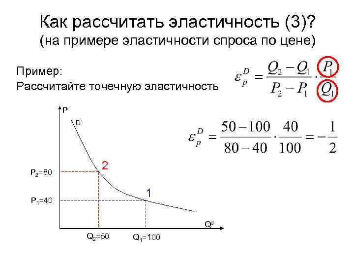 Как рассчитать эластичность (3)? (на примере эластичности спроса по цене) Пример: Рассчитайте точечную эластичность
