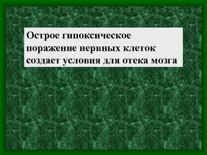 Острое гипоксическое поражение нервных клеток создает условия для отека мозга 