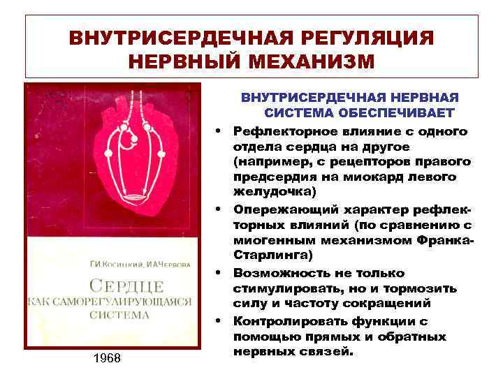 ВНУТРИСЕРДЕЧНАЯ РЕГУЛЯЦИЯ НЕРВНЫЙ МЕХАНИЗМ • • 1968 ВНУТРИСЕРДЕЧНАЯ НЕРВНАЯ СИСТЕМА ОБЕСПЕЧИВАЕТ Рефлекторное влияние с
