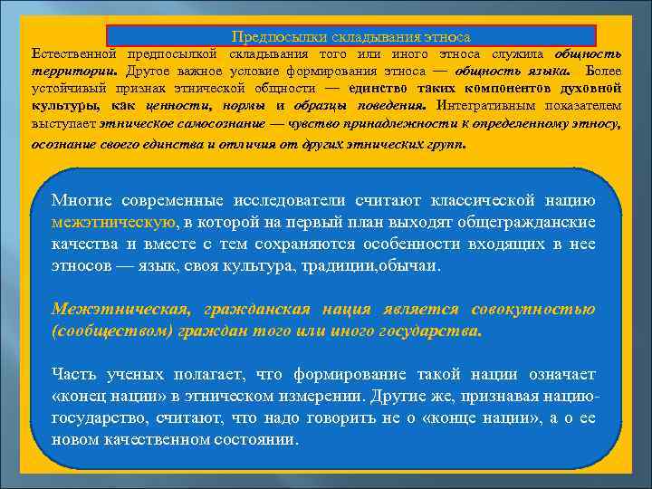  Предпосылки складывания этноса Естественной предпосылкой складывания того или иного этноса служила общность территории.